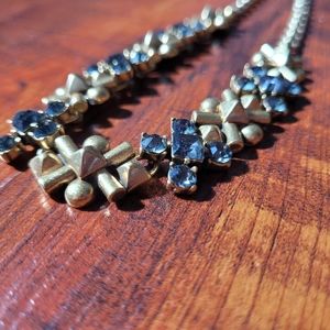 JCrew statement necklace gold w/ greyish blue gems